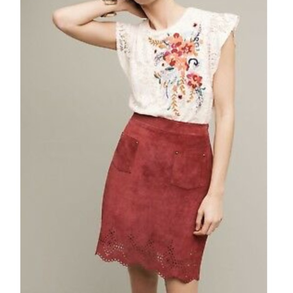 Anthropologie Maeve Napa Laser Cut Skirt